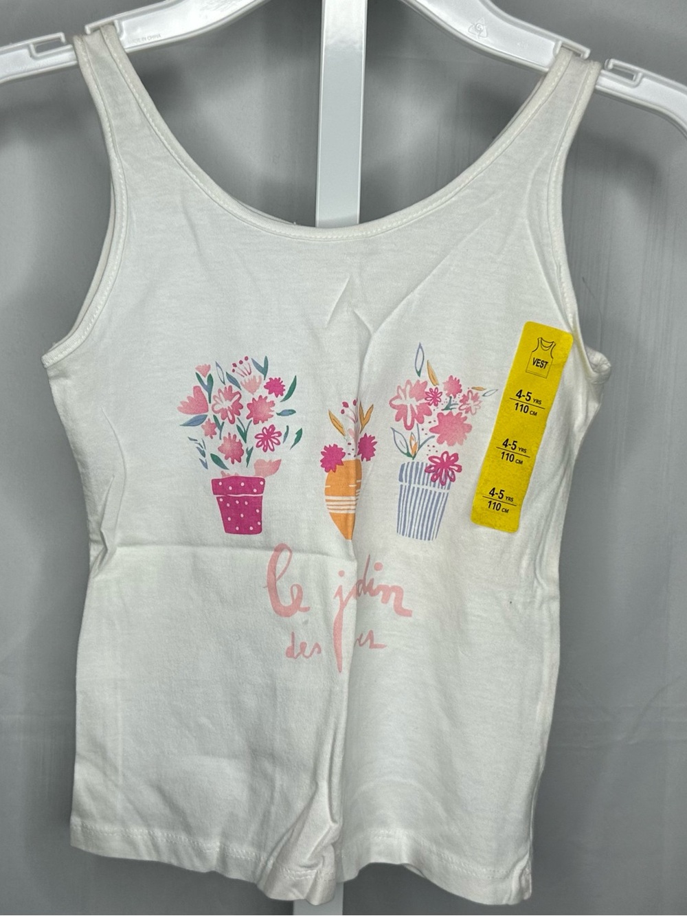 Girls White Floral Tank Top - Pink & Orange Flower Pots